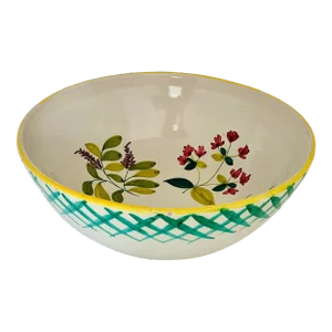 Vintage Italian Hand Painted Large Botanical Themed Ceramic Decorative Bowl
