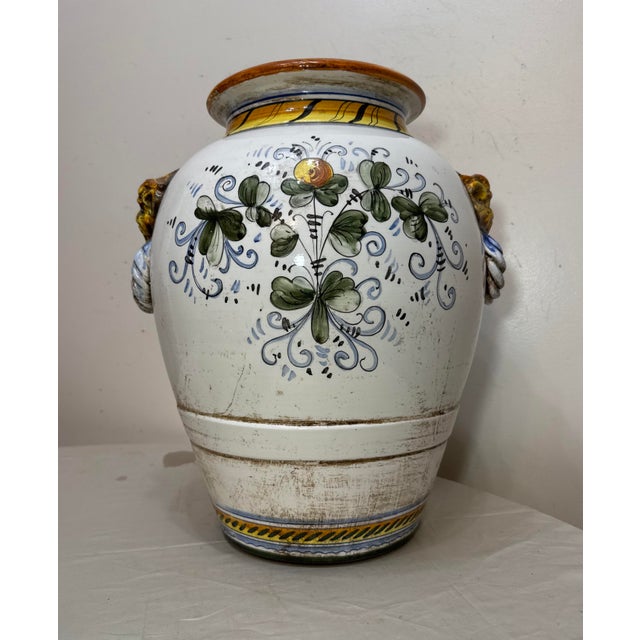 White Monumental Antique Hand Painted Italian Majolica Terracotta Pottery Olive Vase For Sale - Image 8 of 15