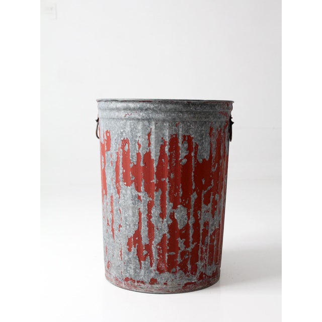 Antique Galvanized Utility Can With Red Paint For Sale - Image 6 of 17