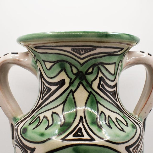 A tall vintage ceramic one-of-a-kind vase by Spanish artist Domingo Punter Teruel. This lovely piece is decorated and...