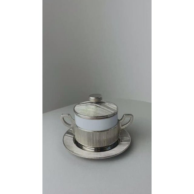 Vintage Silver-Plated Lidded Porcelain Bowl with Tray, Italy, 1950s, Set of 2 For Sale - Image 11 of 13