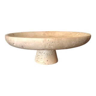 Organic Modern Travertine Style Pedestal Bowl – Mediterranean Stone Compote Centerpiece For Sale