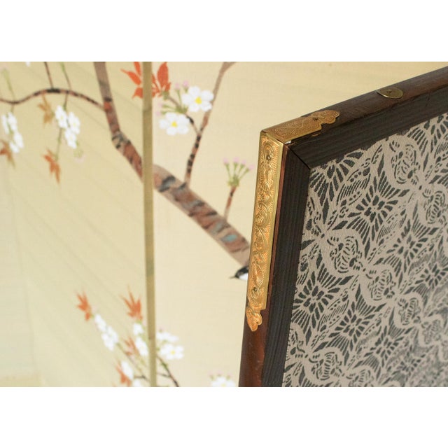 1960s "Blue and White Flycatchers and Blossoming Plum Tree", Showa Japanese Byobu Screen For Sale - Image 16 of 18