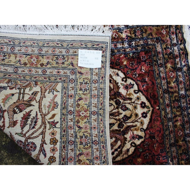 Textile Vintage Wool Rug with Floral and Bird Motif, Pakistan, 1970s For Sale - Image 7 of 8
