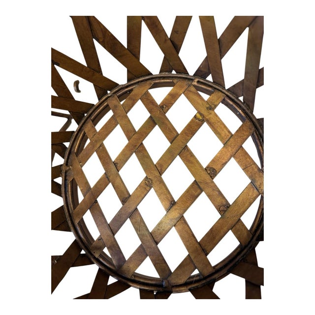 Metal Vintage Metal Basket Weave Garden Planter Stand With Scrollwork and Aged Patina For Sale - Image 7 of 8