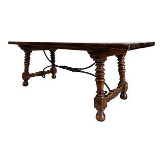 Spanish Baroque Trestle Dining Table With Iron Stretchers For Sale