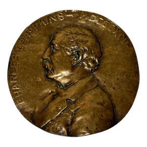 Rare 19th Century English Victorian Gilt Bronze Portrait Medallion Plaque, Charles Hopkins, 1895
