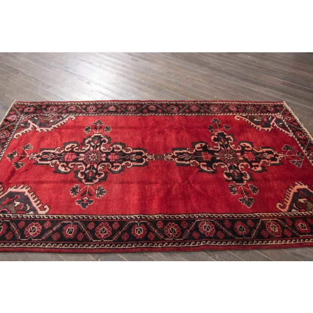 Red Vintage Hamadan Handmade Wool Rug For Sale - Image 4 of 8
