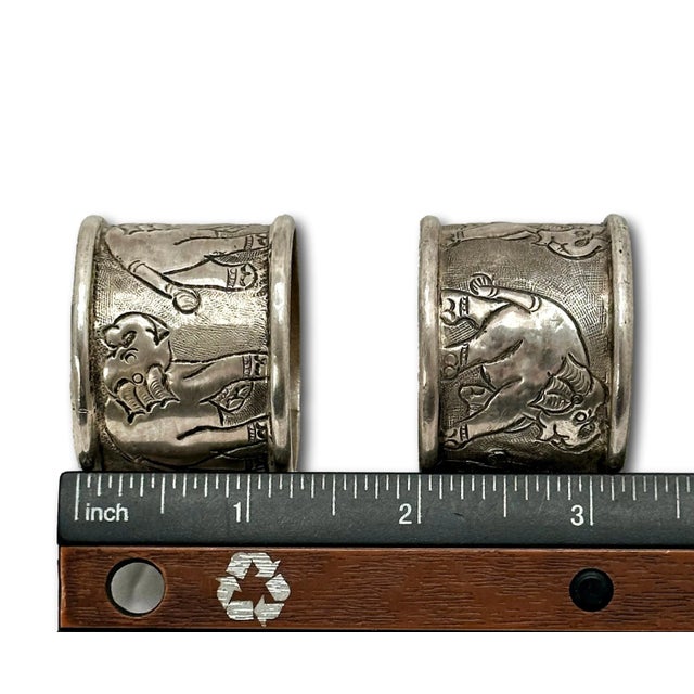 Antique Completely Hand Made - Hand Wrought Sterling Silver Elephant Napkin Rings - Original Set of 6 For Sale - Image 11 of 12