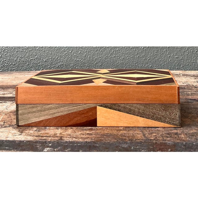Late 20th Century Vintage Marquetry Wood Diamond Box For Sale - Image 5 of 12