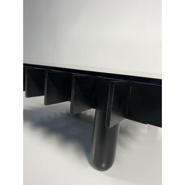 Coffee Table in Black Wood and Smoked Glass in the style of Gianfranco Frattini, Italy, 1970s For Sale - Image 4 of 6