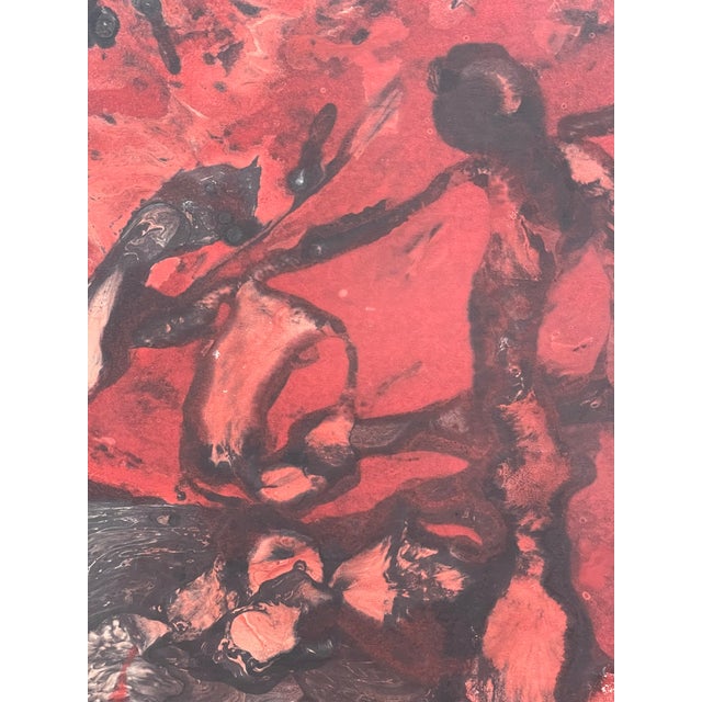 Vintage Signed Abstract Painting in Red and Black, Figurative Composition For Sale In Seattle - Image 6 of 10