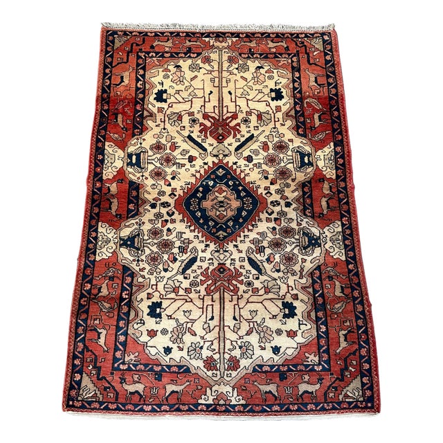 Vintage Red & Cream Caucasian Rug For Sale