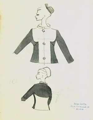 Serge Matta, Vintage French Fashion Sketch - Two Tone Dress Jacket