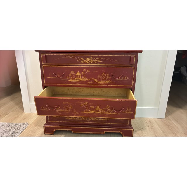 18th C Style Two Word Arts Red Chinoiserie Secretary Desk Bookcase (2 Pieces) With Custom Paint For Sale In Naples, FL - Image 6 of 13