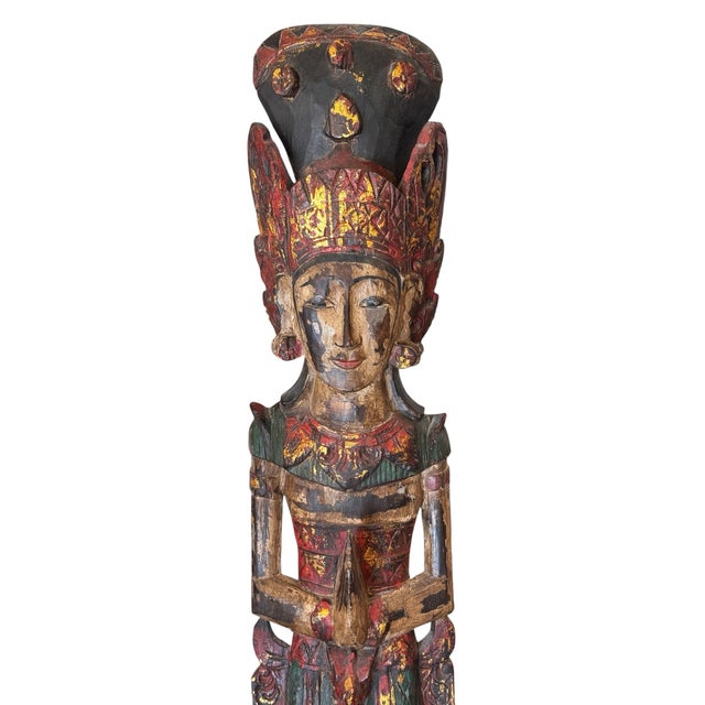 Traditional Antique Indonesian Rice Goddess Dewi Sri- Handcarved & Handpainted For Sale - Image 3 of 11