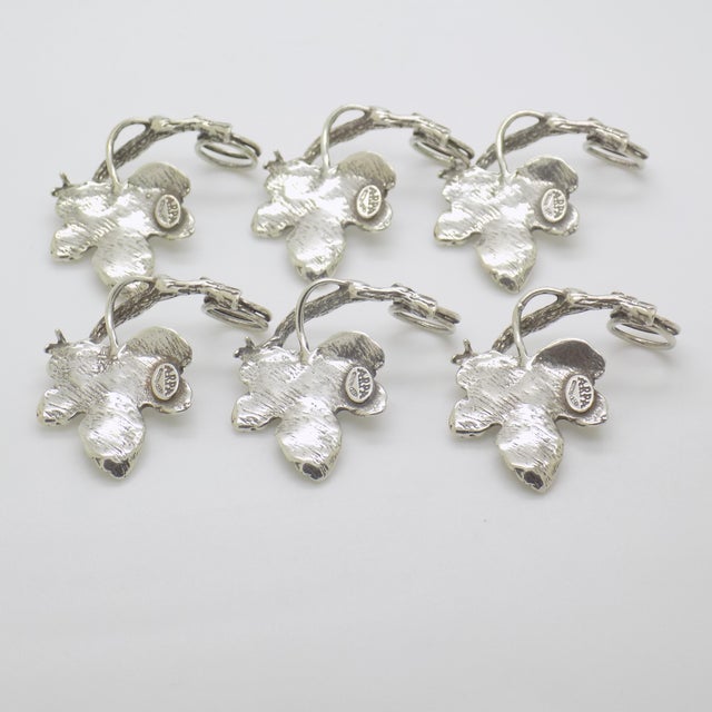 6 X Vintage Italian Handmade Genuine Silver Leaf Shaped Place Card Holder, Made in Tuscany by Arpa Silversmith For Sale - Image 6 of 9