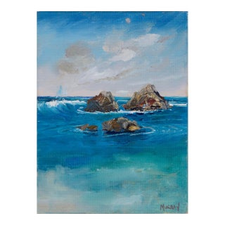 Rocks in the Tide, Miniature Contemporary Coastal Seascape by Kathleen Murray For Sale