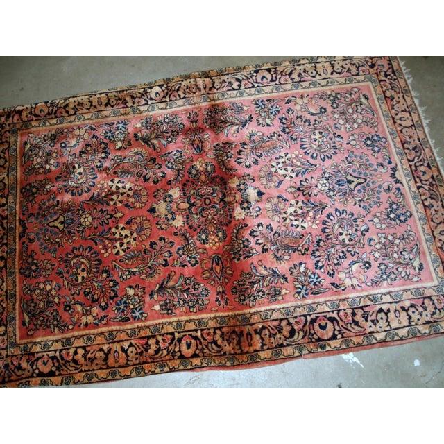 Textile 1920s, Handmade Antique Persian Sarouk Rug 3.3' X 5.2' For Sale - Image 7 of 7