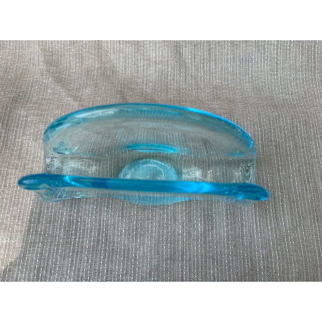 1970s Vintage Folded Blue Art Glass Napkin Holder For Sale - Image 5 of 12