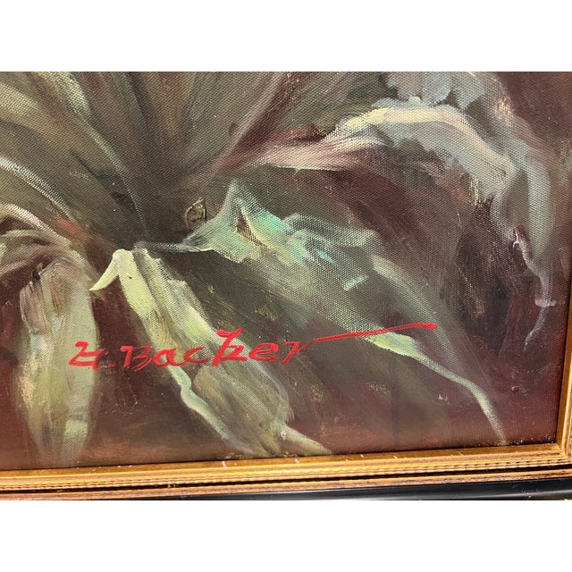 Late 20th Century XL Framed Vintage Floral Landscape Oil Painting For Sale - Image 5 of 13
