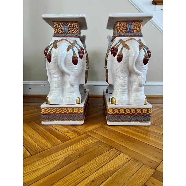 A stunning matched pair of vintage ceramic elephant garden stools by Wen Hing Ceramics, Made in Taiwan. These impressive...