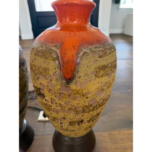 Mid-Century Modern Vintage Mid Century Drip Glaze Ceramic Table Lamps – a Pair For Sale - Image 3 of 9