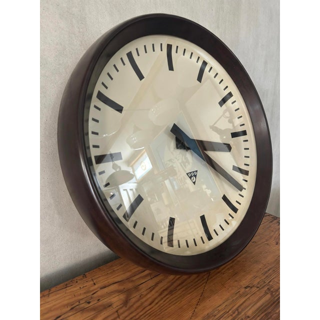 Bauhaus Large Czech Bakelite Factory Clocks from Pragotron, 1950s For Sale - Image 3 of 8
