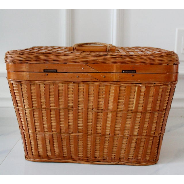 Vintage Asian Large Wicker Lidded Basket With Handles For Sale - Image 10 of 11