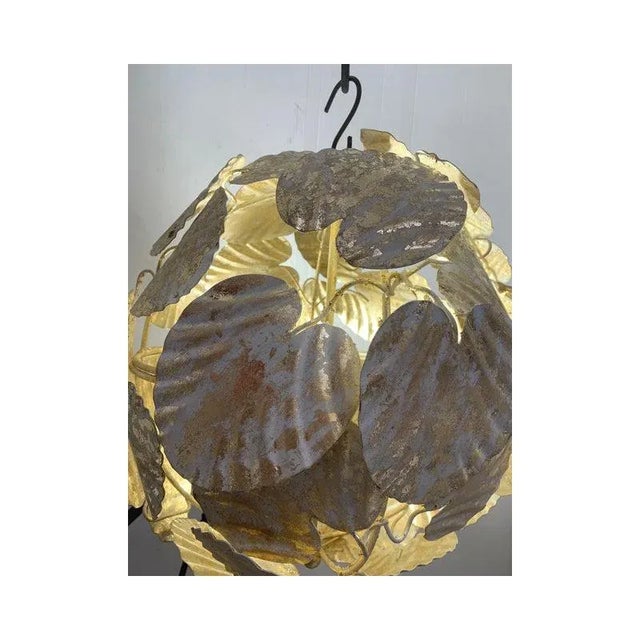 Glass Gold-Leaf and White Leaves Sphere Suspension Pendant by Simoeng For Sale - Image 7 of 9
