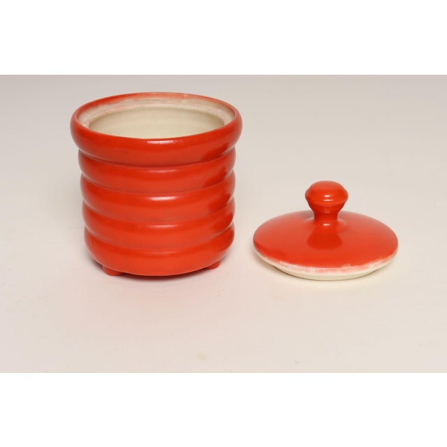 1950s Vintage Czech Bohemian Orange Art Pottery Ribbed Lidded Canister by Erphila For Sale - Image 5 of 17