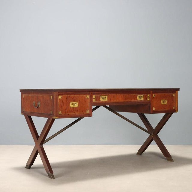 English Naval Style Mahogany Writing Desk For Sale - Image 11 of 12