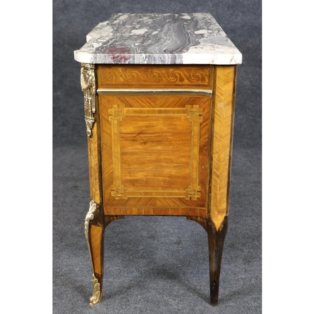 Bright Bronze Ormolu French Louis XV Marble Top Commode Chest For Sale - Image 9 of 12