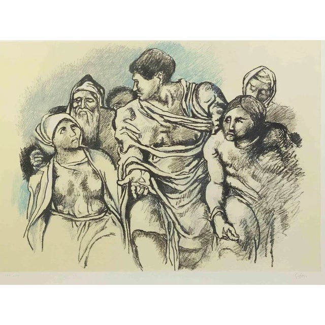 Homage to Michelangelo is an original artwork realized in 1975 by Renato Guttuso. Mixed colored lithograph. Hand signed on...