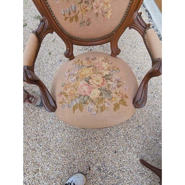 Victorian Floral Needlepoint Tapestry Covered Armchair For Sale - Image 12 of 12
