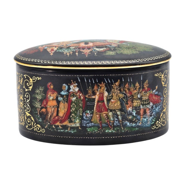 Palekh Porcelain Miniature Box “Tale of Tsar Saltan” by Vladimir Vlasov, Ussr, 4.25 For Sale - Image 13 of 18