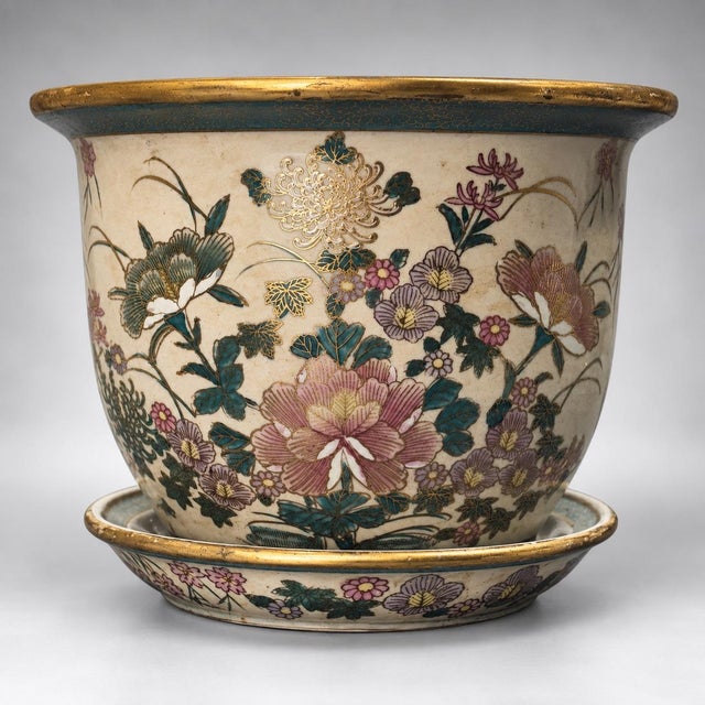 Japanese 1900-1909 Japanese Satsuma Fish Bowl Planter For Sale - Image 3 of 9
