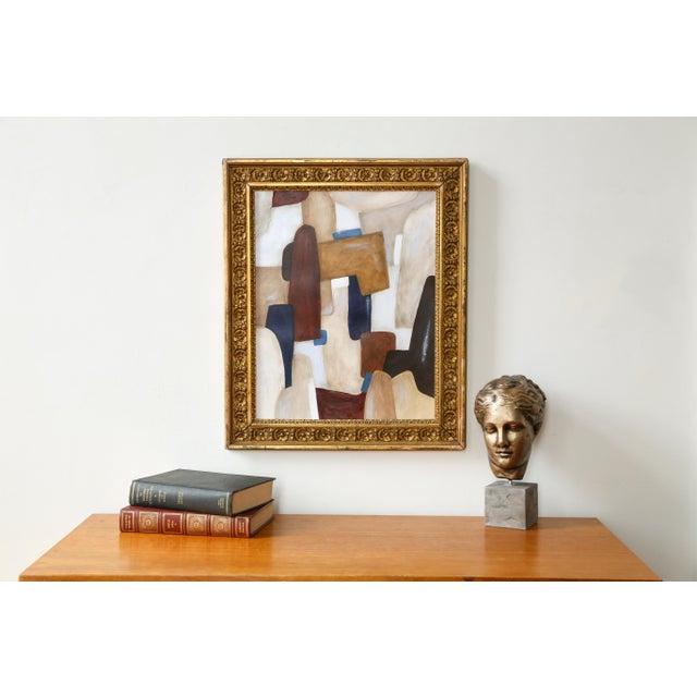 Original abstract painting in a marvelous antique gold frame (circa late 19th century). This organic piece has a palette...