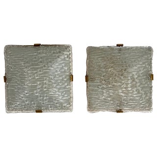 Murano Glass and Brass Sconces attributed to Fontana Arte, 1960, Set of 2 For Sale