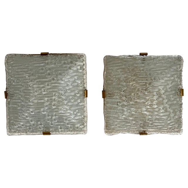Murano Glass and Brass Sconces attributed to Fontana Arte, 1960, Set of 2 For Sale