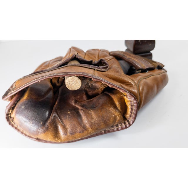 Brown Early 20th Century Leather Western's Baseball Glove on Display Stand For Sale - Image 8 of 10