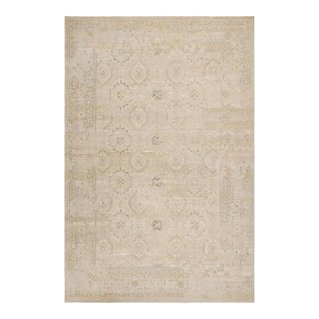 Rug & Kilim’s Oushak Style Rug in Beige, Gray and Gold Floral Patterns For Sale