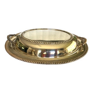1940s Oval Crescent Silverplate Covered Serving Dish For Sale