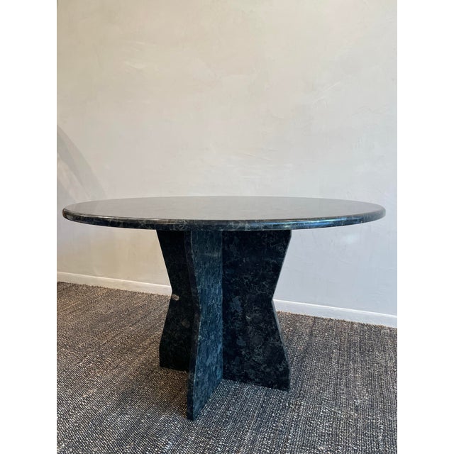 Black Vintage 1980s Postmodern Black Blue Night Granite Dining Entry Table For Sale - Image 8 of 10