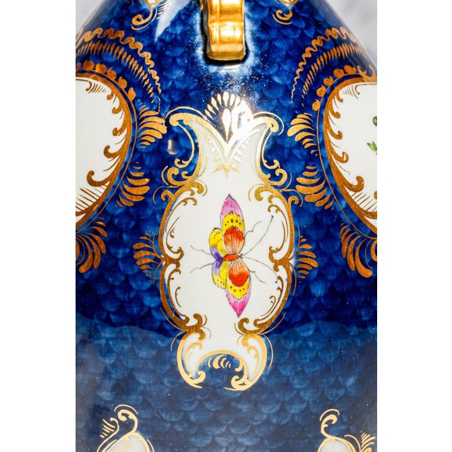 Royal Blue Stunning Pair Blue Gold English Royal Worcester Porcelain Antique Victorian Bird Nature Decorative Vases Home Decor For Sale - Image 8 of 18