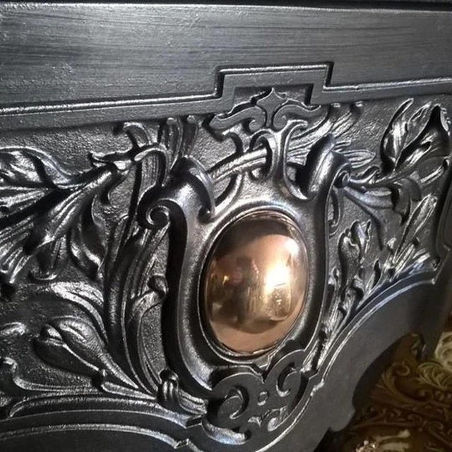 Black Antique Cast Iron Fireplace Insert with Decorative Tiles For Sale - Image 8 of 11