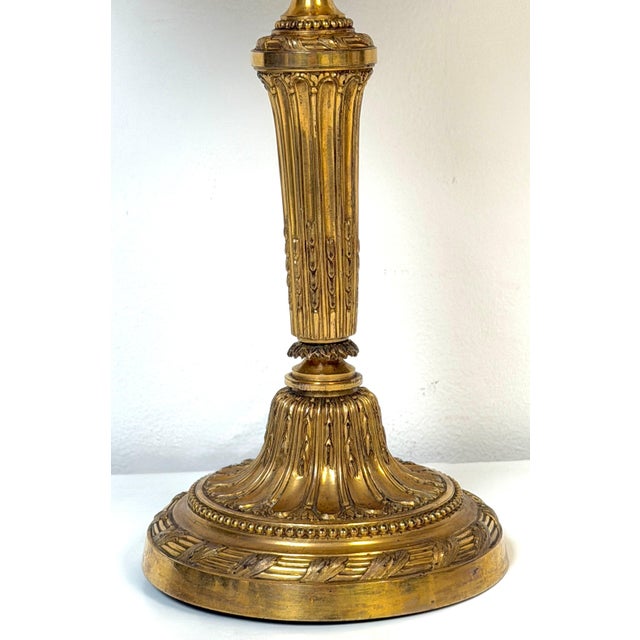 19th Century Louis XVI Style Ormolu Bouillotte Lamp, Ochre Tole Shade For Sale - Image 14 of 18