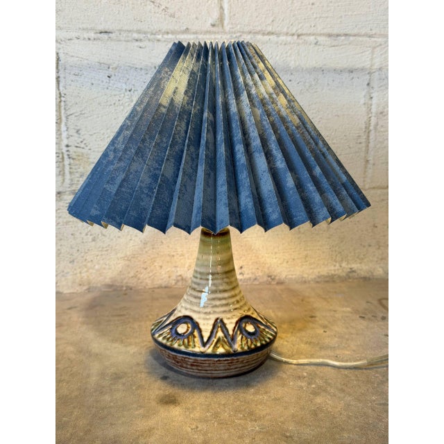 Søholm Ceramic Table Lamp With Pleated Paper Shade Danish Vintage Mid-Century Modern 1970s For Sale - Image 4 of 9