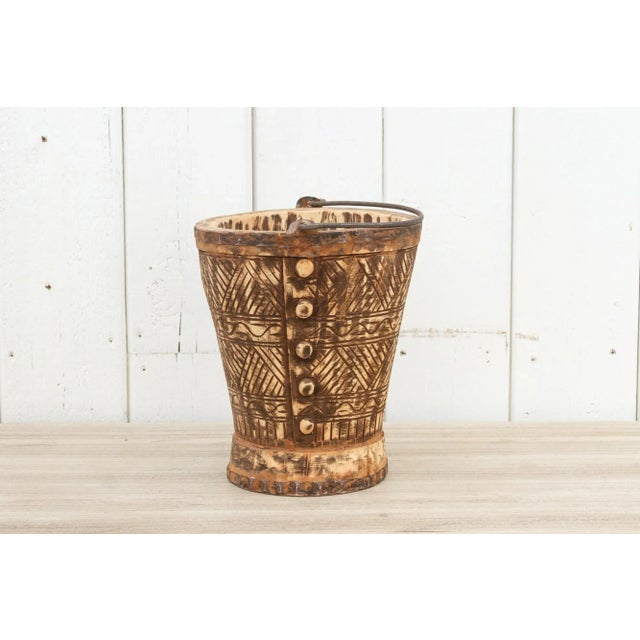 Rustic Rustic Himachal Carved Bucket For Sale - Image 3 of 8