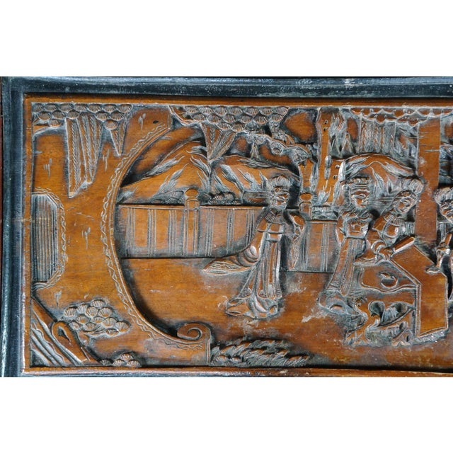 Mid Century Chinese Carved Elm Trunk Hope Chest Coffee Table Camphor Chinoiserie For Sale - Image 6 of 18